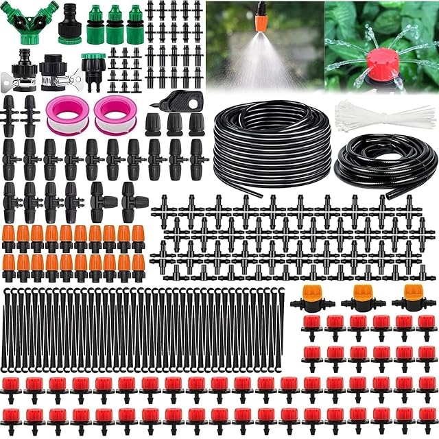 Kit de riego por microgoteo con tubo, goteros y accesorios