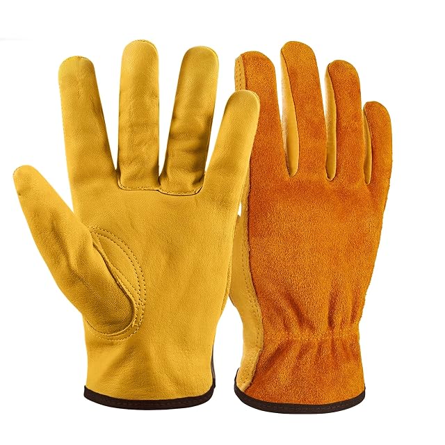 Guantes de jardín de cuero con forro polar