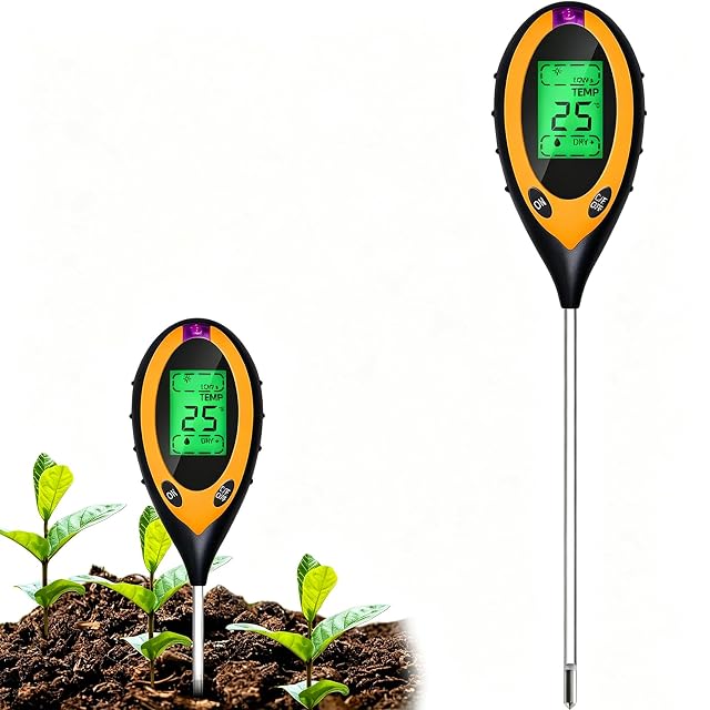 Medidor de suelo cuatro en uno con sonda de aleación de aluminio y pantalla LCD