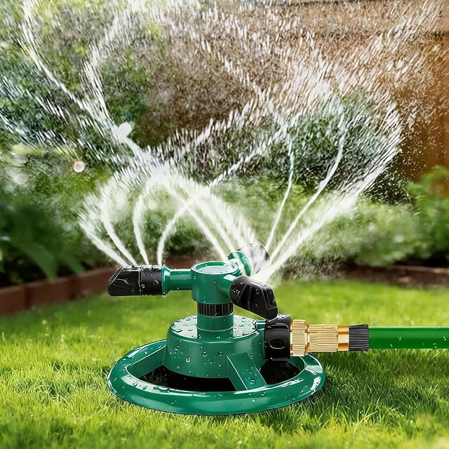 Aspersor de jardín rotativo de tres brazos con conector rápido