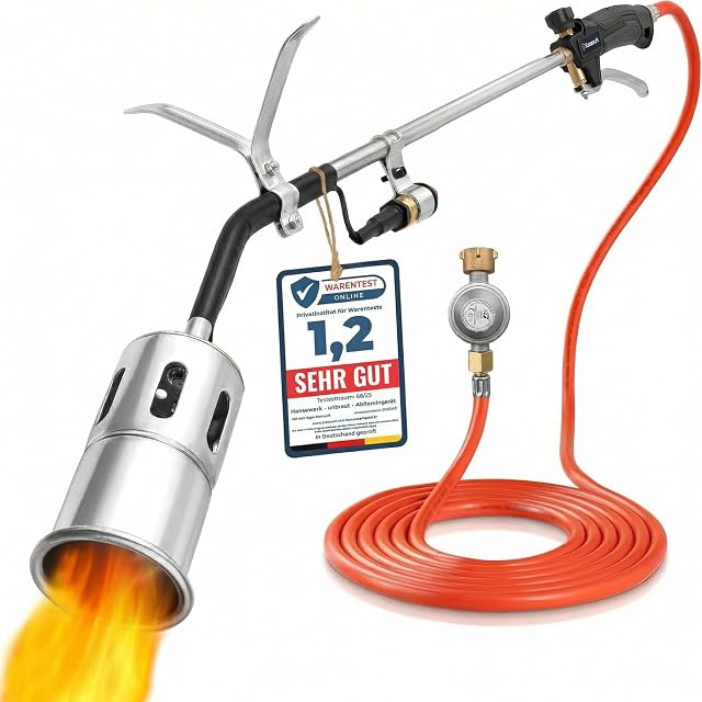 Quemador de malas hierbas con encendido piezoeléctrico, regulador de presión y manguera de gas