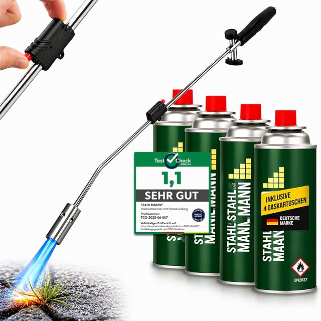 Quemador de malas hierbas con encendido piezoeléctrico y cartuchos de butano